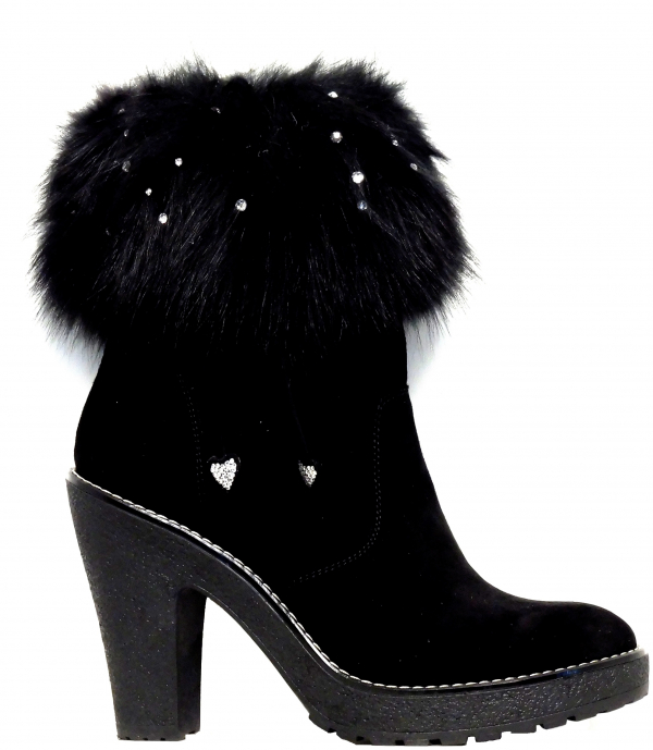 Luxusní dámská obuv Diavolezza 839 Velour Black/Black Fox Strass High Heel