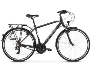 Pánsky trekový bicykel Kross Trans 1.0 28” lesklý čierno-sivý
