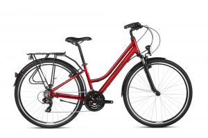 Dámsky trekový bicykel Kross Trans 1.0 28” lesklý červeno-čierny