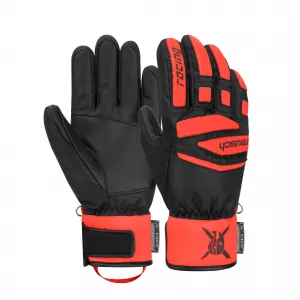 Juniroské Lyžařské rukavice Reusch Worldcup Warrior Prime R-Tex XT Jr. black/fluo red