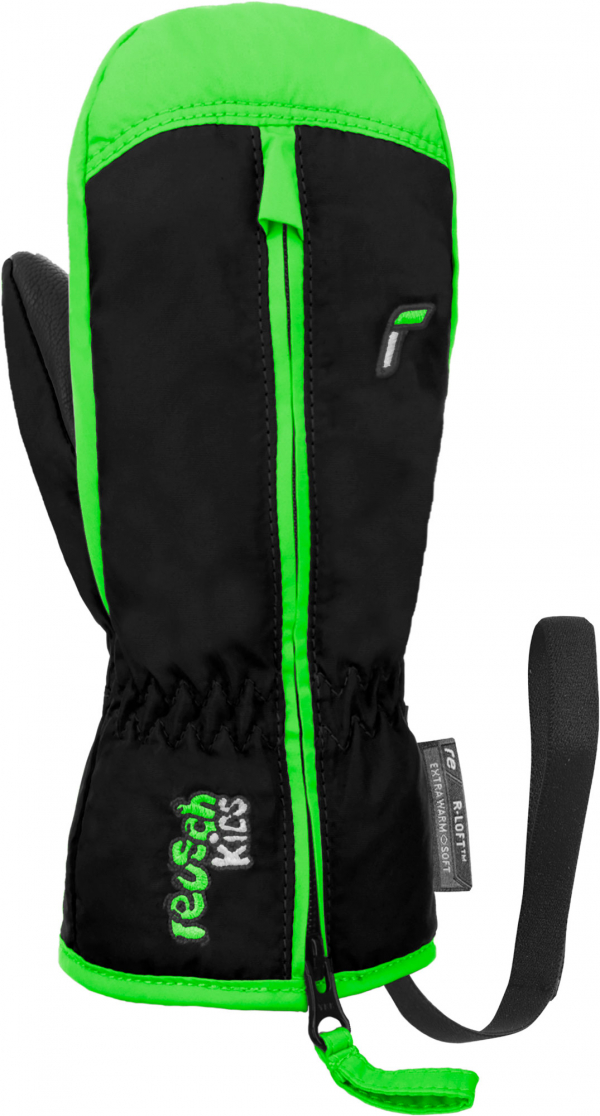 Detské lyžiarske rukavice Reusch Ben Mitten black/neon green