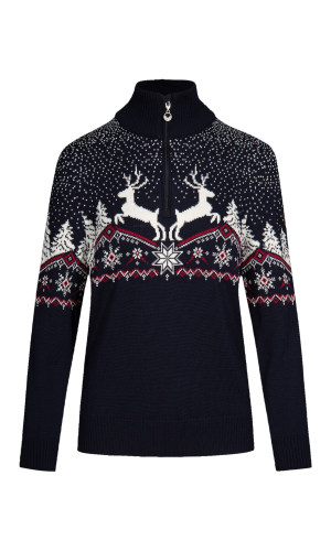 Dámský vlněný Merino svetr Dale of Norway Dale Christmas Fem Sweater - Navy Offwhite Redrose