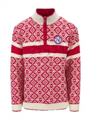 Pánsky vlnený Merino sveter Dale of Norway Cortina 2026 Masc.Sweater 96251- Raspberry Offwhite